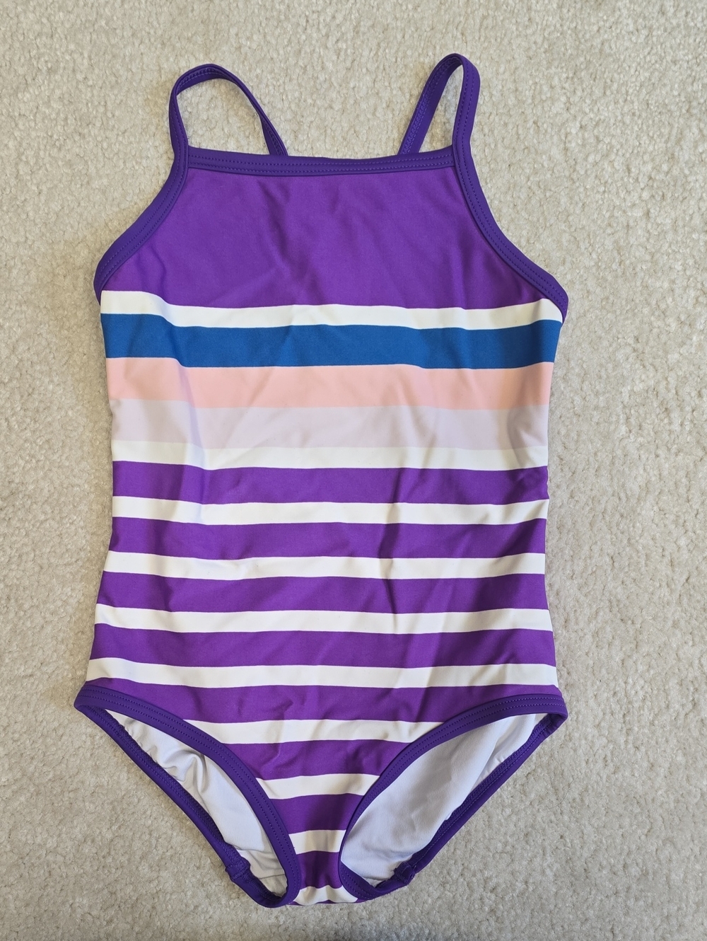 Hanna Andersson Purple and Multicolor Stripe One-Piece Swimsuit